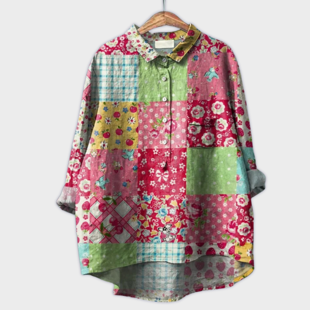 Lara - Handgemachte florale Bluse mit Premium-Stoff