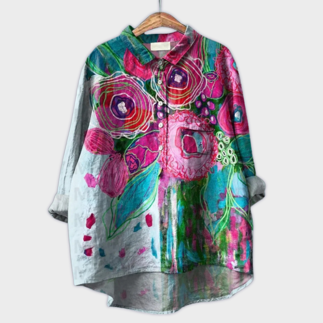 Lara - Handgemachte florale Bluse mit Premium-Stoff