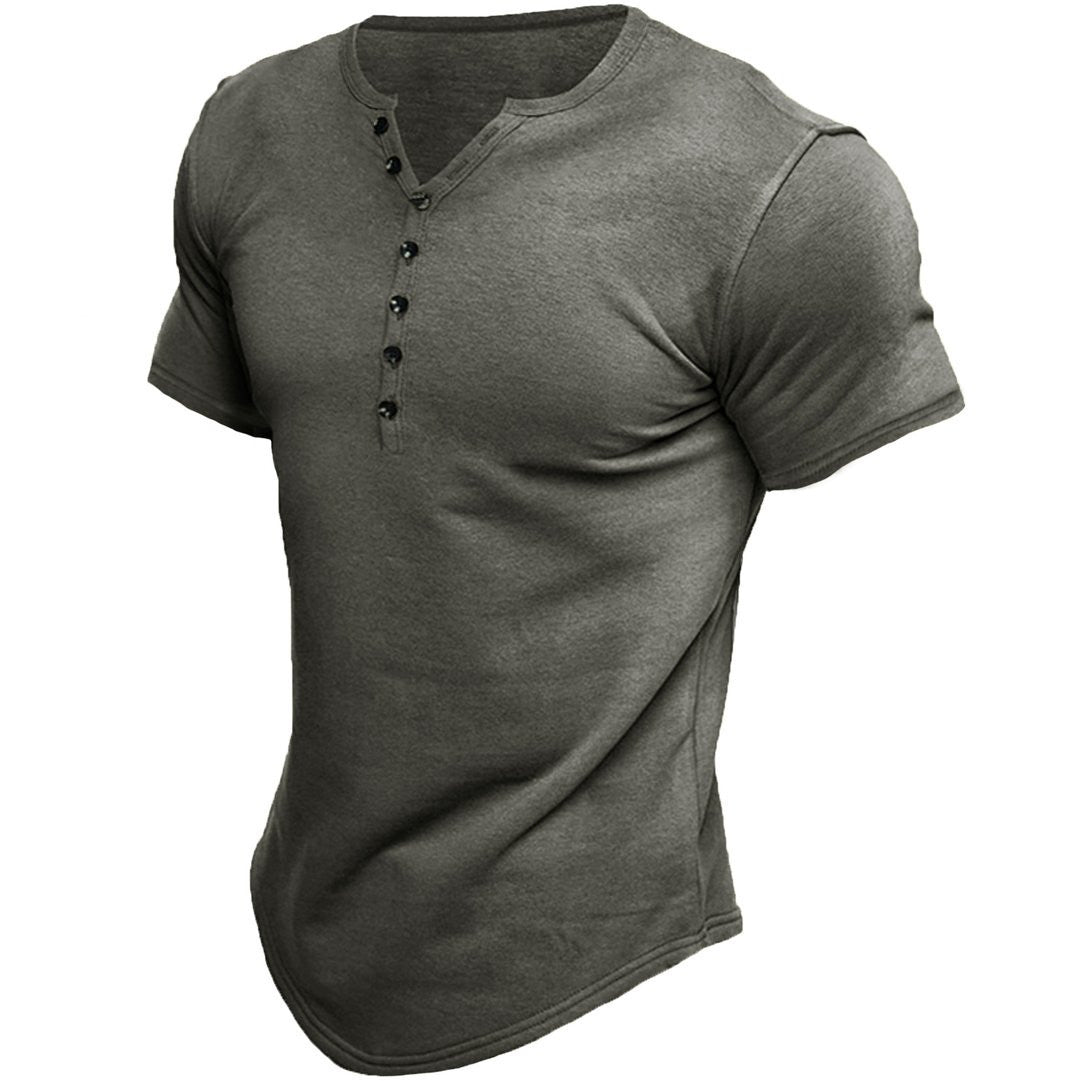 Brad™ - Kortärmad Henley T-shirt i Bomull